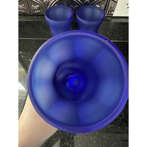 Anchor Hocking Cobalt Blue Frosted Fountainware 12 oz Fountain Parfait Glasses - Picture 9 of 9